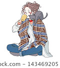 A woman relaxing with a cat 143469205