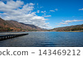 Autumn mountains and lake adorned with colorful foliage: Lake Kizaki, Nagano Prefecture 143469212