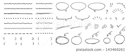 A set of hand-drawn style, gentle gray pencil and marker vector graphics: arrows, speech bubbles, lines, and circles. A set of hand-drawn style, gentle gray pencil and marker vector graphics: arrows, speech bubbles, lines, and circles. 143469261
