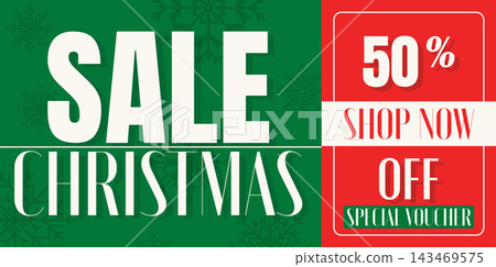 Green Christmas Sale Voucher Banner With Fifty Percent Off Green Christmas Sale Voucher Banner With Fifty Percent Off 143469575