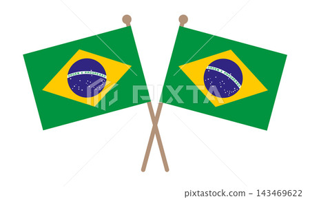 Two Brazil flags on crossed flagpoles, isolated on transparent background. PNG. Vector Two Brazil flags on crossed flagpoles, isolated on transparent background. PNG. Vector 143469622