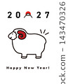 New Year's card designs for the Year of the Sheep (2027): New Year's illustrations for use in New Year's greetings. 143470326