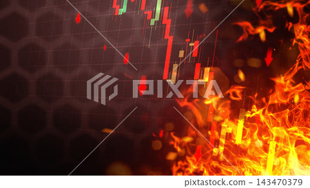 Stock market crash concept with financial trading chart in red downward trend and flames, symbolizing risk, crisis, loss, and economic depression. Finance and economic concept Stock market crash concept with financial trading chart in red downward trend and flames, symbolizing risk, crisis, loss, and economic depression. Finance and economic concept 143470379