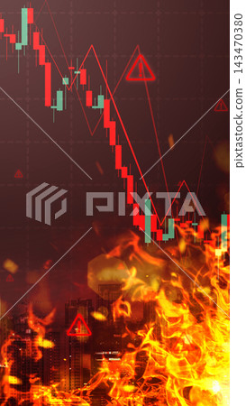 Stock market crash concept with financial trading chart in red downward trend and flames, symbolizing risk, crisis, loss, and economic depression. Finance and economic concept Stock market crash concept with financial trading chart in red downward trend and flames, symbolizing risk, crisis, loss, and economic depression. Finance and economic concept 143470380