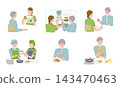 Illustration set for nutritional guidance and cooking instruction for senior women 143470463