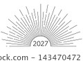 旭日東昇，初升的太陽，簡約的2027年新年賀卡素材 143470472