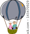 Illustration of Senior Couple in Hot Air Balloon 143470929