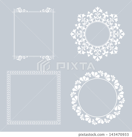 Set of decorative frames Elegant vector element for design in Eastern style, place for text. Floral gray and white frames. Lace illustration for invitations and greeting cards Set of decorative frames Elegant vector element for design in Eastern style, place for text. Floral gray and white frames. Lace illustration for invitations and greeting cards 143470933