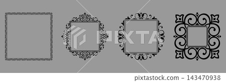 Set of decorative frames Elegant vector element for design in Eastern style, place for text. Floral black and gray frames. Lace illustration for invitations and greeting cards 143470938
