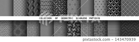 Geometric set of seamless black and gray patterns. Simple vector graphics 143470939