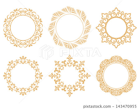Set of decorative frames Elegant vector element for design in Eastern style, place for text. Floral golden and white frames. Lace illustration for invitations and greeting cards Set of decorative frames Elegant vector element for design in Eastern style, place for text. Floral golden and white frames. Lace illustration for invitations and greeting cards 143470955
