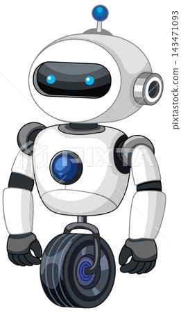 Friendly White Robot Character on a Single Wheel Vector Illustration Friendly White Robot Character on a Single Wheel Vector Illustration 143471093