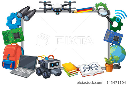 Educational STEM and Technology Border Frame with School Supplies Educational STEM and Technology Border Frame with School Supplies 143471104