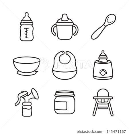Baby Feeding Essentials Icon Set 143471167