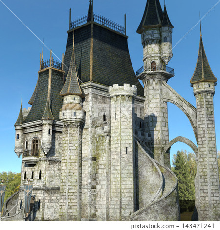 3D Medieval Fantasy Castle With Stone Towers 3D Medieval Fantasy Castle With Stone Towers 143471241