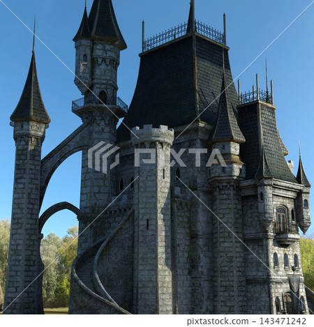 3D Medieval Fantasy Castle With Stone Towers 3D Medieval Fantasy Castle With Stone Towers 143471242