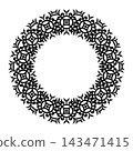 Oriental vector round frame. Round frame for design with arabesque, floral element. Circle frame. Byzantium, Assyrian, Greek motif. Template for laser cutting, textile, engraving, embroidery, plate 143471415