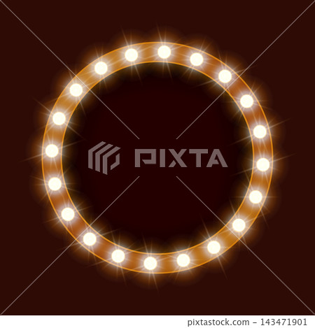 Retro lightbox with bulbs, marquee light frame with warm glowing bulbs Retro lightbox with bulbs, marquee light frame with warm glowing bulbs 143471901
