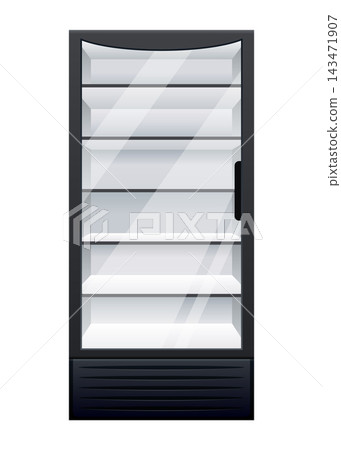 Commercial fridge. Realistic empty refrigerator. Supermarket commercial freezer equipment. Freeze appliances for drinks and food Commercial fridge. Realistic empty refrigerator. Supermarket commercial freezer equipment. Freeze appliances for drinks and food 143471907