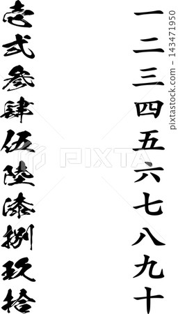 一組垂直的中文數字,從一到十,以及從「壱」到「拾」的大寫字母。 一組垂直的中文數字,從一到十,以及從「壱」到「拾」的大寫字母。 143471950