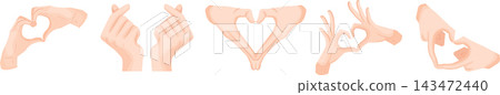 set of human hands forming various gestures meaning love, support and gratitude, for mobile applications, web design, social media interfaces 143472440