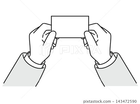 Illustration of a male office worker's hands as he hands over a business card. 143472590