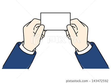 Illustration of a male office worker's hands as he hands over a business card. Illustration of a male office worker's hands as he hands over a business card. 143472592