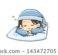 An illustration of a woman in pajamas sleeping face down on a pillow. 143472705