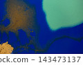 Abstract wave blue and gold marble background. Original Hand-drawn artwork made with ink on paper 143473137