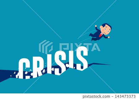 Financial crisis of unemployment. Businessman jump out from crisis Financial crisis of unemployment. Businessman jump out from crisis 143473373