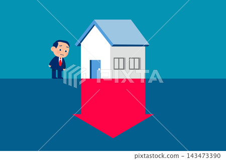 Real estate value is going down due to falling home prices. Business value vector illustration Real estate value is going down due to falling home prices. Business value vector illustration 143473390