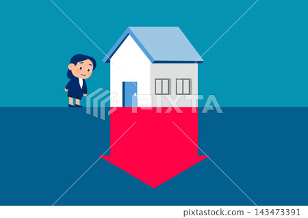 Real estate value is going down due to falling home prices. Business value vector illustration Real estate value is going down due to falling home prices. Business value vector illustration 143473391