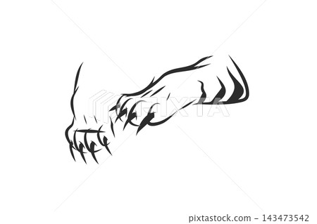 Tiger Paw with Sharp Claws, Wild Cat Animal Foot in Black Line Art, Hand Drawn Tattoo Style Vector Illustration Tiger Paw with Sharp Claws, Wild Cat Animal Foot in Black Line Art, Hand Drawn Tattoo Style Vector Illustration 143473542