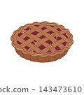 Hand-drawn Christmas pie with decorative lattice crust and festive berry filling, isolated vector illustration for holiday bakery, packaging, menus and seasonal design 143473610
