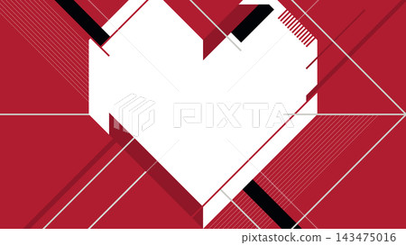 White blank frame geometric heart shape with arrow linework on red background modern retro style horizontal template. White blank frame geometric heart shape with arrow linework on red background modern retro style horizontal template. 143475016