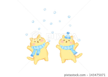 Cute cat playing in the snow - Winter watercolor illustration Cute cat playing in the snow - Winter watercolor illustration 143475071