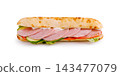 Ham baguette sandwich with fresh vegetables and mayonnaise 143477079