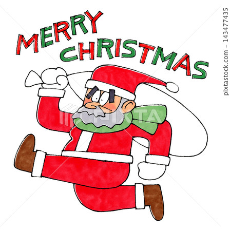 A running Santa Claus with the words "Merry Christmas" (in English) A running Santa Claus with the words "Merry Christmas" (in English) 143477435