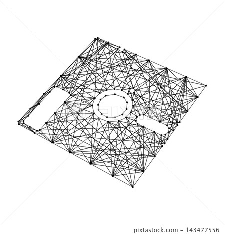 floppy disk, magnetic storage from abstract futuristic polygonal black lines and dots floppy disk, magnetic storage from abstract futuristic polygonal black lines and dots 143477556