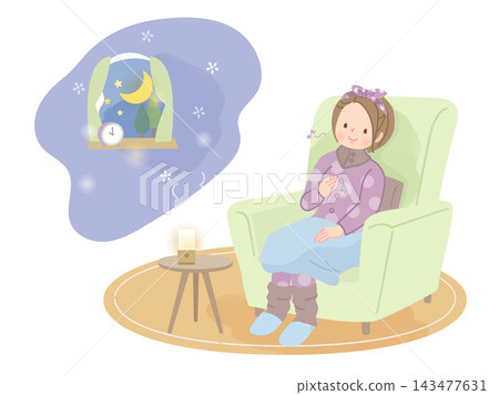 A woman relaxing in her room at night A woman relaxing in her room at night 143477631