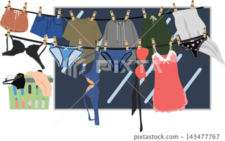 Illustration of hanging laundry Illustration of hanging laundry 143477767