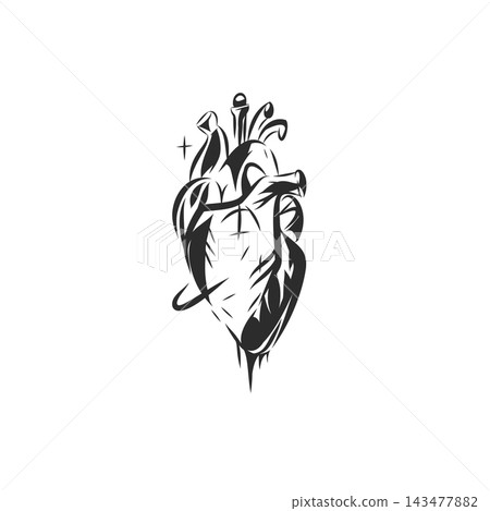 Anatomical Heart with Orbit, Black Y2K Tattoo Graphic, Gothic Human Heart Symbol, Minimal Celestial Vector Illustration Anatomical Heart with Orbit, Black Y2K Tattoo Graphic, Gothic Human Heart Symbol, Minimal Celestial Vector Illustration 143477882