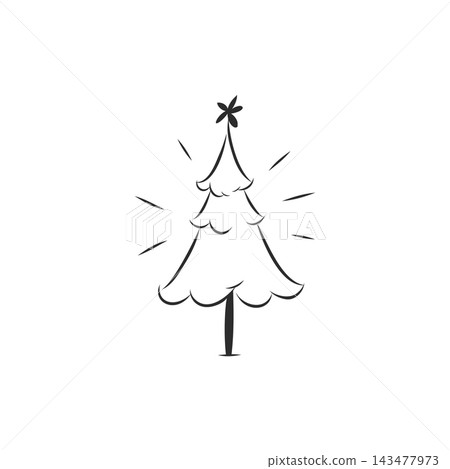 Minimal Christmas Tree Line Art with Star, Hand Drawn Xmas Holiday Tree, Simple Festive Winter Vector Illustration Minimal Christmas Tree Line Art with Star, Hand Drawn Xmas Holiday Tree, Simple Festive Winter Vector Illustration 143477973