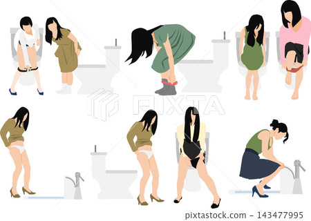 Illustration of a woman going to the toilet 143477995
