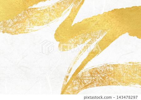 白色日式紙張背景，飾以金色筆觸藝術圖案。 143478297