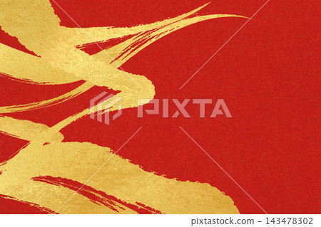 日式紙張上以奢華的紅色和金色毛筆畫為背景。 日式紙張上以奢華的紅色和金色毛筆畫為背景。 143478302