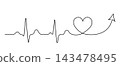 Continuous line double heartbeat ECG pulse heart arrow growth icon, one line drawing, minimalist cardiology health concept, medical pulse rate, business growth symbol, editable thin line art, monoline 143478495
