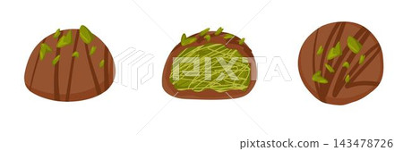 Vector illustration set of Dubai chocolate candy with pistachio paste and kataifi dough. Hand drawn sweets with milk chocolate and pistachio kernel for packaging, menu, catalog spreads, product cards Vector illustration set of Dubai chocolate candy with pistachio paste and kataifi dough. Hand drawn sweets with milk chocolate and pistachio kernel for packaging, menu, catalog spreads, product cards 143478726