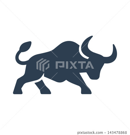 Bull icon with long horns in side view Bull icon with long horns in side view 143478868