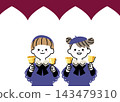 Two children playing handbells (upper body, transparent background) 143479310